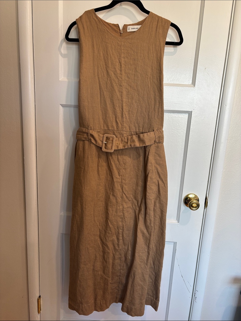 Everlane Tan Sleeveless Belted Maxi Dress